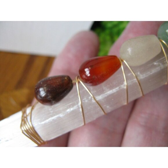 New Natural Shimmer Frosty Selenite Crystal Wand with Natural Chakra Gemstones - Picture 9 of 12